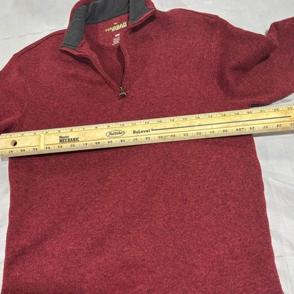 Haggar In Motion Mens Knit Sweater Size M Fleece Long Sleeve 1/4 Zip Red - Picture 3 of 5